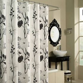 Boho Black and White Floral Flowers Shower Curtain