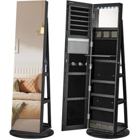 Black Wood Jewelry Armoire Freestanding Rotating Mirror