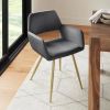 Set of 2 Modern Dark Grey Velvet Upholstered Dining Chair with Gold Metal Legs