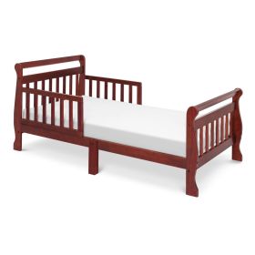 Modern Toddler Sleigh Bed with Slatted Guard Rails in Cherry