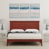 Queen Traditional Solid Oak Wooden Platform Bed Frame with Headboard in Cherry