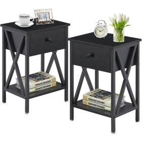 Rustic Black Nightstand with X-Shaped Sides