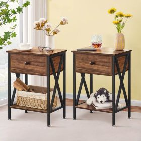 Rustic Nightstand in Brown and Black Wood Finish