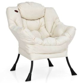 Contemporary Cushioned Accent Chair with Side Pocket in Beige