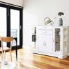 White Wood Sideboard Cabinet with Glass Display Doors