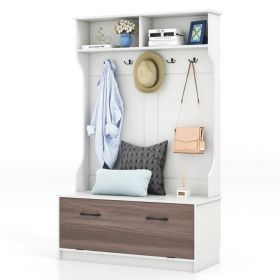 Entryway Bench Storage Cabinet in White Oak Wood Finish