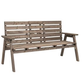 Farmhouse Fir Wood Patio Bench with Folding Center Table