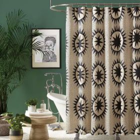 Shower Curtain w/ Cream Brown Sun Star Medallion Pattern