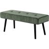 Mid-Century Green Corduroy Upholstered Bench with Black Metal Legs