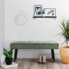 Mid-Century Green Corduroy Upholstered Bench with Black Metal Legs