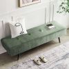 Mid-Century Green Corduroy Upholstered Bench with Black Metal Legs