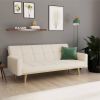 Modern Mid-Century Futon Sleeper Sofa Bed in Sherpa Ivory Fabric Upholstery