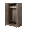 Bedroom Armoire with Hanging Rail in Grey Brown Wood Finish