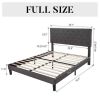 Full Size Adjustable Height Grey Linen Upholstered Platform Bed with Headboard