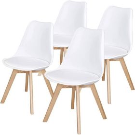 Modern White Shell Dining Chair Upholstered Padded Seat w/ Beechwood Legs