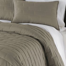 Full/Queen Modern Brick Stitch Microfiber Reversible Comforter Set in Taupe