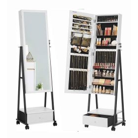 White Jewelry Armoire Organizer Mirror on Wheels