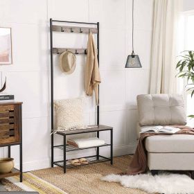 Modern Black/Grey Entryway Bench with 2 Shelves