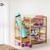 4-Shelf Bamboo Shoe Rack and Umbrella Holder Metal Frame and Brown Wood Top