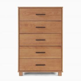 Modern Farmhouse Solid Wood 5 Drawer Bedroom Chest - Light Brown