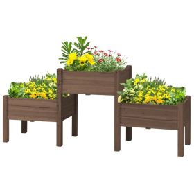 Brown 3 Wooden Elevated Planter Garden Beds