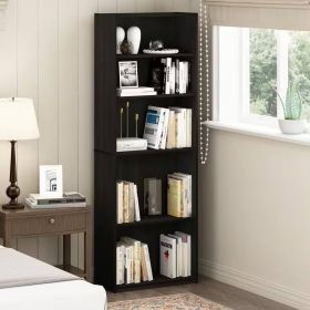 71-inch Tall 5-Shelf Bookcase in Dark Brown Espresso Wood Finish