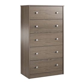 Modern 5-Drawer Bedroom Dresser in Rustic Grey Brown Wood Finish