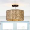 Bohemian 13.6-inch Round Rattan Drum 2-Light Ceiling Light