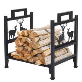 Black Metal Firewood Log Rack with Deer Pattern