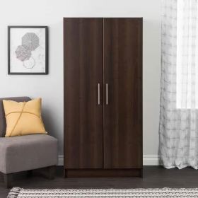 Armoire Cabinet with Hanging Rail in Brown Wood Finish