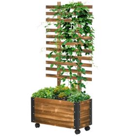 Farmhouse Rustic Raised Garden Bed Planter with Trellis on Wheels