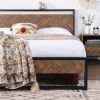 Full Modern Metal Platform Bed Frame w/ Wood Headboard Footboard