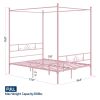 Full size French Country Style Four Poster Metal Canopy Bed in Pink Finish