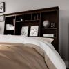 Full size Farmhouse Bookcase Headboard in Espresso Brown Wood Finish