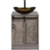 Modern Bathroom Vanity in Rustic Farmhouse Wood Finish with Gold Glass Sink