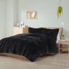 Full/Queen Black Soft Sherpa Faux Fur 3-Piece Comforter Set with Pillow Shams