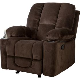 Traditional Upholstered Reclining Sofa Chair w/ Holders and Footrest Brown