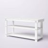 White Slatted Wood 2-Shelf Shoe Rack Storage Bench For Entryway or Closet