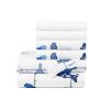 6 Piece Full size Sheet Set Blue White Floral Birds on Wire