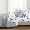 6 Piece Full size Sheet Set Blue White Floral Birds on Wire