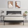 Full size Industrial Platform Bed Frame with Wood Slatted Headboard in Black