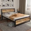 Full Industrial Platform Bed Frame with Wood Panel Headboard Footboard