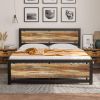 Full Industrial Platform Bed Frame with Wood Panel Headboard Footboard