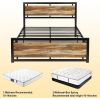 Full Industrial Platform Bed Frame with Wood Panel Headboard Footboard