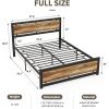 Full Industrial Platform Bed Frame with Wood Panel Headboard Footboard