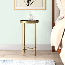 Gold Finish Metal End Table with Removable Black Tray Top