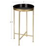 Gold Finish Metal End Table with Removable Black Tray Top