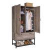 Modern 2-Door Bedroom Armoire Shoe Rack in Retro Grey