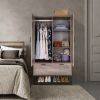 Modern 2-Door Bedroom Armoire Shoe Rack in Retro Grey