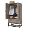 Modern 2-Door Bedroom Armoire Shoe Rack in Retro Grey